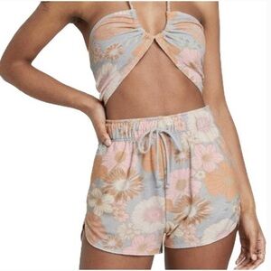 Wild Fable Terry Cloth Size Small Floral-Tropical Halter/Bandeau & Short Set